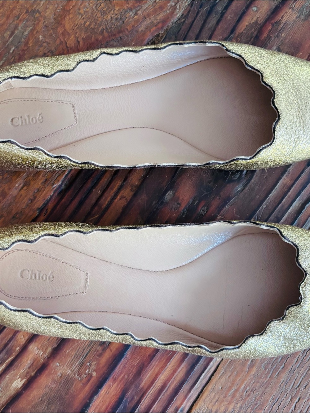 Chloe Metallic Gold Scalloped Ballet Flats - Picture 2 of 5